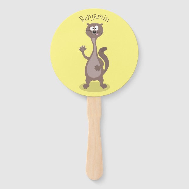 Funny weasel cartoon illustration hand fan (Front)