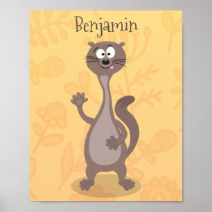 Funny weasel cartoon illustration poster