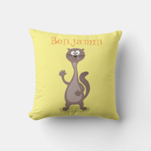 Funny weasel cartoon illustration saying hello cushion