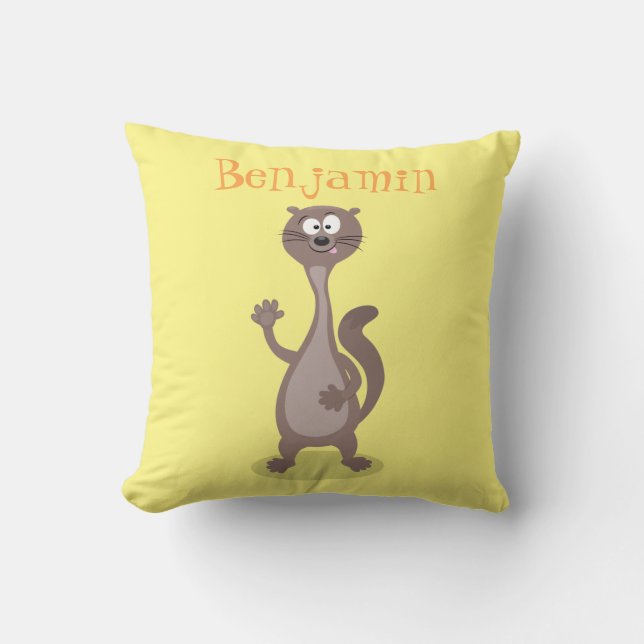 Funny weasel cartoon illustration saying hello cushion (Front)