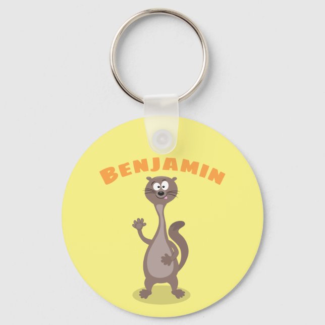 Funny weasel cartoon illustration saying hello key key ring (Front)