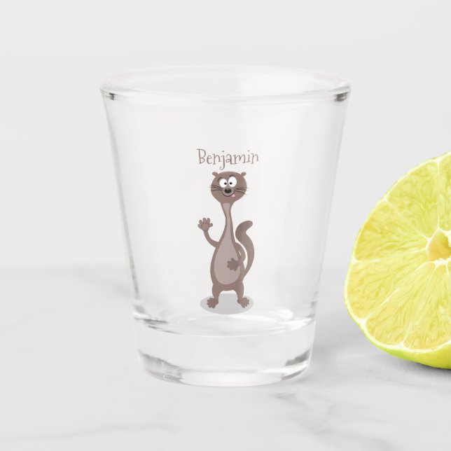Funny weasel cartoon illustration  shot glass (Front)