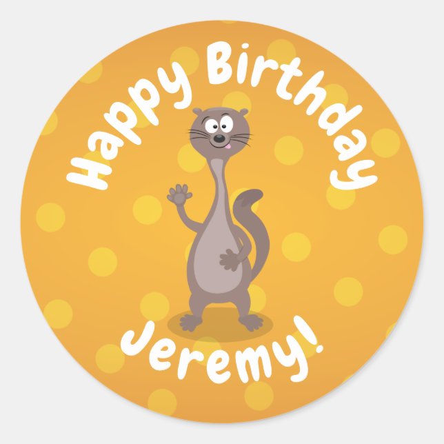 Funny weasel waving cartoon illustration classic round sticker (Front)