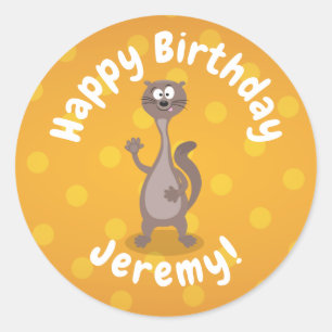 Funny weasel waving cartoon illustration classic round sticker