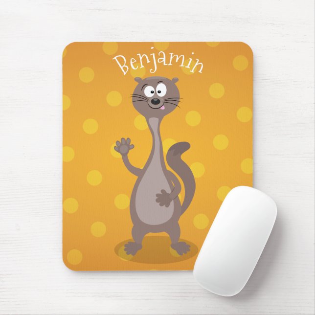 Funny weasel waving cartoon illustration mouse mat (With Mouse)