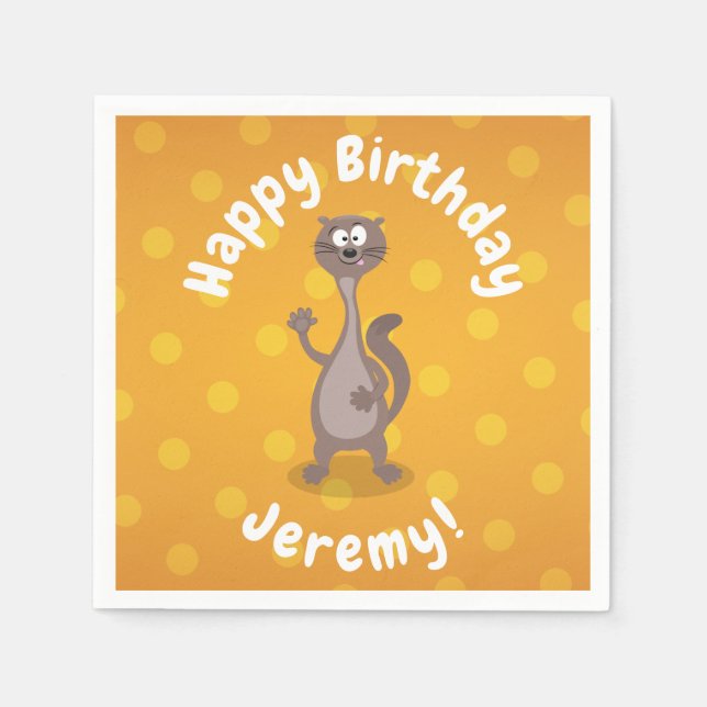 Funny weasel waving cartoon illustration napkin (Front)