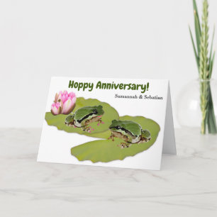 Funny Wedding Anniversary Frog Couple Pink Lilies Card