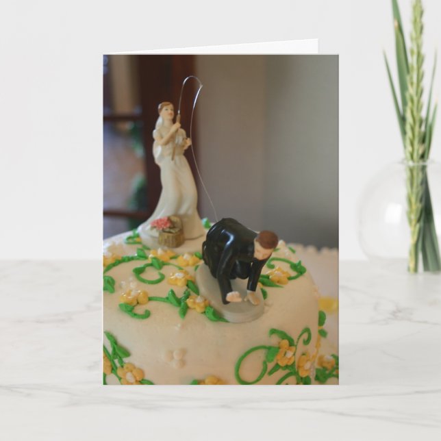 Funny wedding card fishing bride catching groom (Front)
