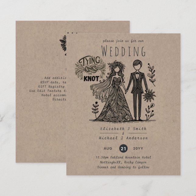 Funny Wedding Cartoon Bride Groom Handdrawn (Front/Back)