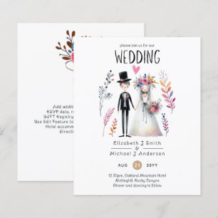 Funny Wedding Cartoon Bride Groom Handdrawn