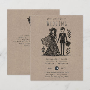 Funny Wedding Cartoon Bride Groom Handdrawn