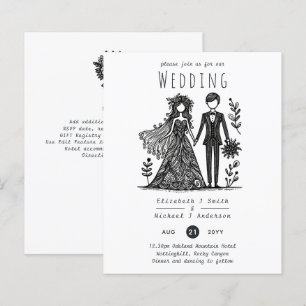 Funny Wedding Cartoon Bride Groom Handdrawn