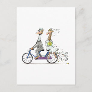 Funny Wedding Couple on Bicycle Postcard
