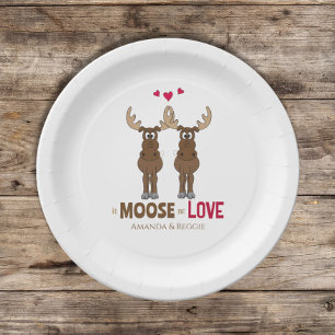 Funny Wedding Cute Humor Whimsical Moose Party Paper Plate