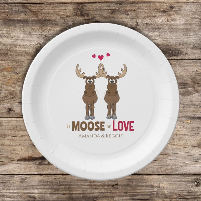 Funny Wedding Cute Humor Whimsical Moose Party Paper Plate (Creator Uploaded)