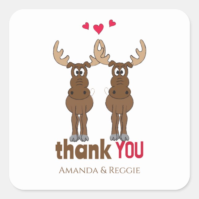 Funny Wedding Cute Humour Thank You Fun Moose Square Sticker (Front)
