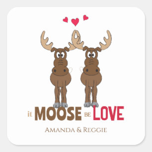 Funny Wedding Cute Humour Whimsical Moose Fun Square Sticker