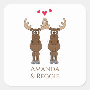 Funny Wedding Cute Humour Whimsical Moose  Square Sticker