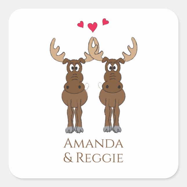 Funny Wedding Cute Humour Whimsical Moose  Square Sticker (Front)