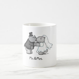Funny Wedding Mug with a Hippo and Rhino