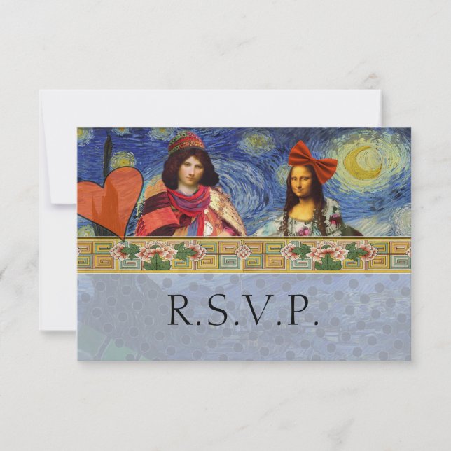 Funny Wedding RSVP Baroque Ornate Figurative Card (Front)
