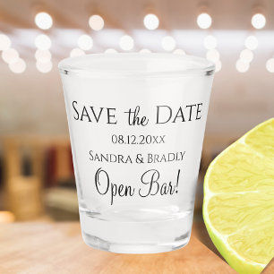 Funny Wedding Save the Date Black Open Bar Shot Glass