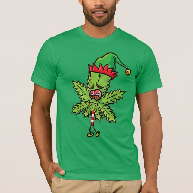 Funny Weed Christmas Elf T-Shirt (Front)