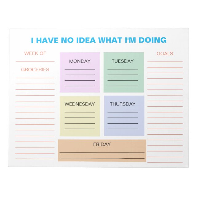 Funny Weekly Colourful Organisational Planner Notepad (Front)