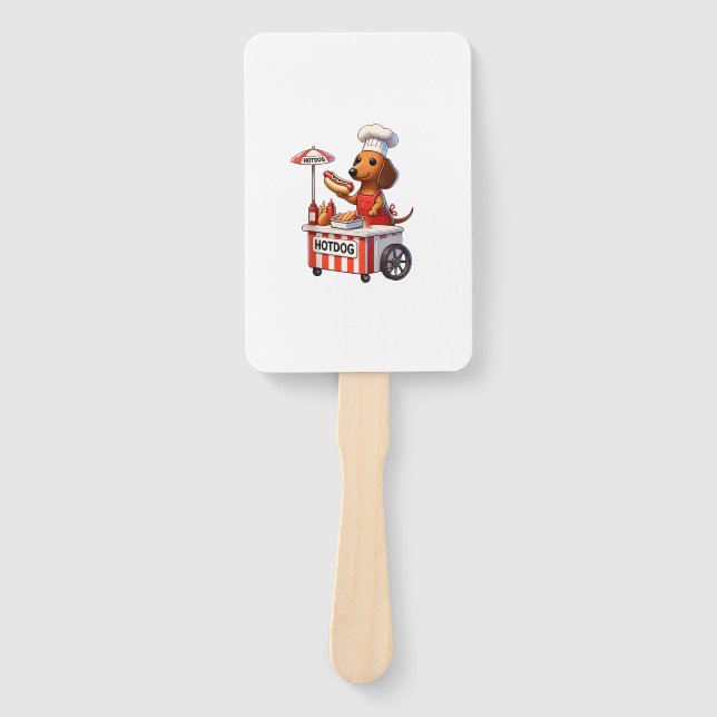 Funny Weenie Dachshund Dog Sausage Hotdog Sandwich Hand Fan (Front)