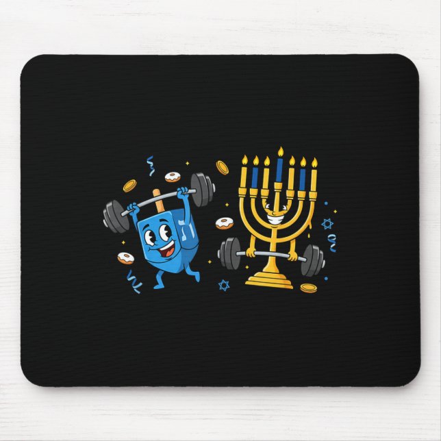 Funny Weightlifting Gym Dreidel Menorah Hanukkah W Mouse Mat (Front)