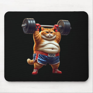 Funny Weightlifting Gym Workout Cat With Boxing Gl Mouse Mat