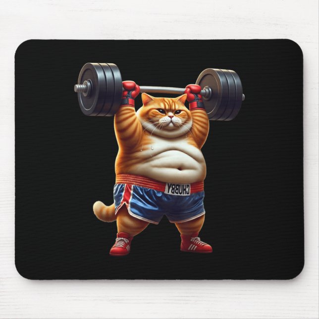 Funny Weightlifting Gym Workout Cat With Boxing Gl Mouse Mat (Front)