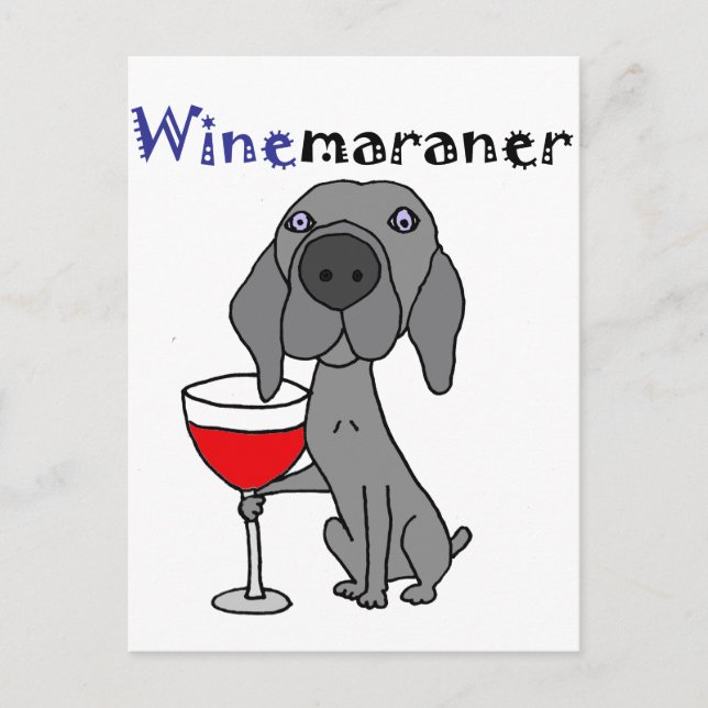 Funny Weimaraner Dog Drinking Red Wine Postcard (Front)
