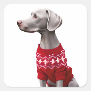 Funny Weimaraner in Christmas Sweater Square Sticker