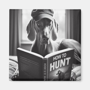 Funny Weimaraner Reading a Book on How to Hunt Magnet