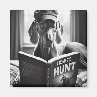 Funny Weimaraner Reading a Book on How to Hunt Magnet