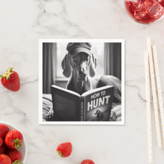Funny Weimaraner Reading a Book on How to Hunt Napkin