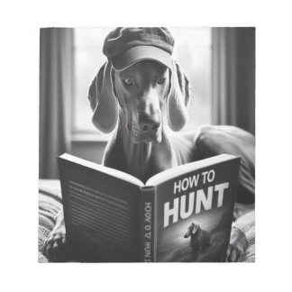 Funny Weimaraner Reading a Book on How to Hunt Notepad