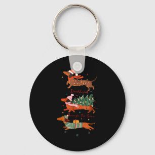 Funny Weiner Dog Dachshund Through The Snow Merry  Key Ring