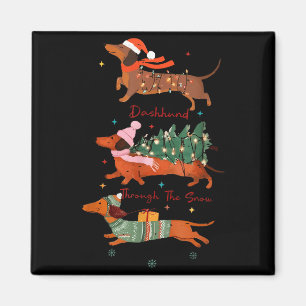Funny Weiner Dog Dachshund Through The Snow Merry Magnet