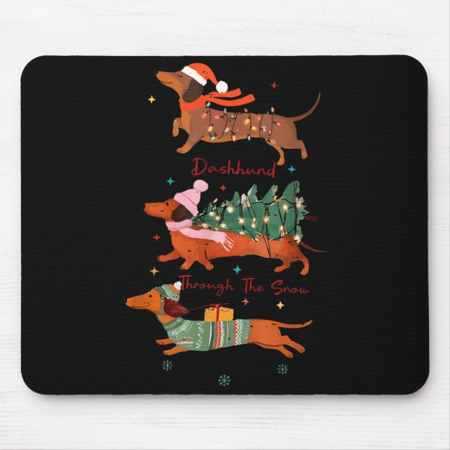 Funny Weiner Dog Dachshund Through The Snow Merry  Mouse Mat (Front)