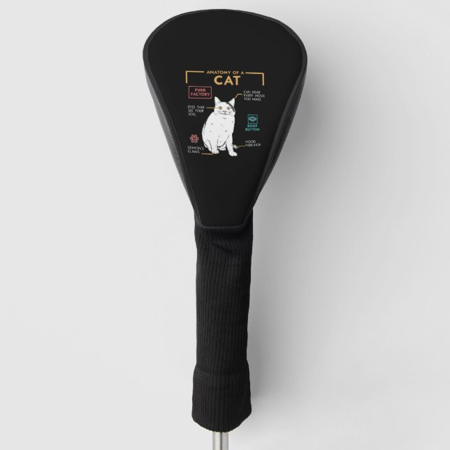 Funny Weird Cat Meme Smiling, Anatomy of A Cat Golf Head Cover (Front)