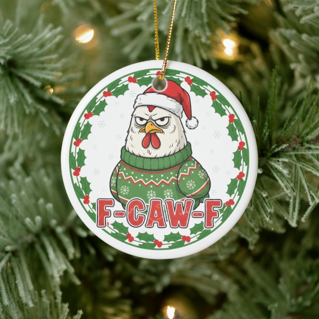 Funny Weird Chicken F-CAW-F Holiday FCawF Ceramic Tree Decoration (Tree)