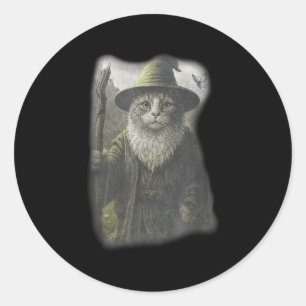 Funny Weird Kitten Wizard Ghost Cat Meme Catdalf H Classic Round Sticker