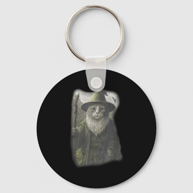 Funny Weird Kitten Wizard Ghost Cat Meme Catdalf H Key Ring (Front)