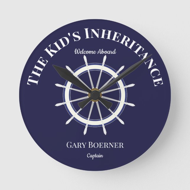 Funny Welcome Aboard Ship's Wheel Wall Clock (Front)