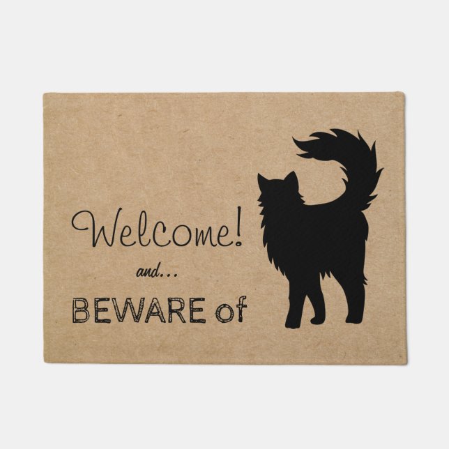 Funny Welcome Beware of Cat Rustic Doormat (Front)