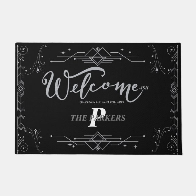 Funny Welcome-ish Frame Custom Monogram Doormat (Front)