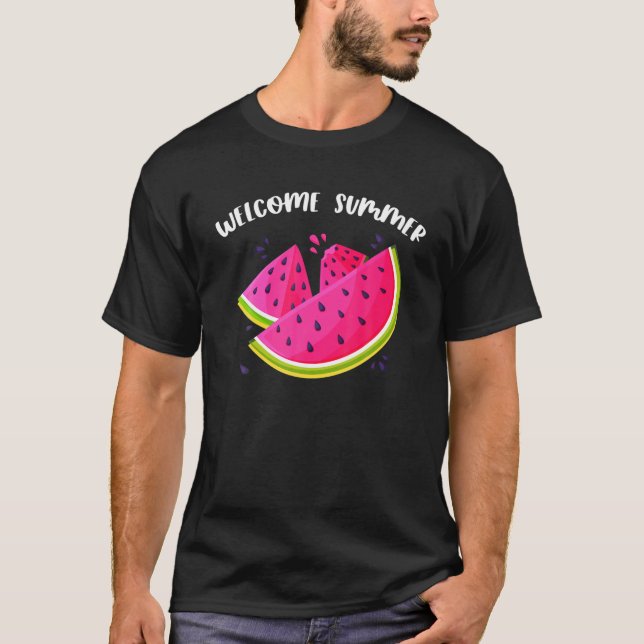 Funny Welcome Summer Watermelon Tropical Fruit Lov T-Shirt (Front)