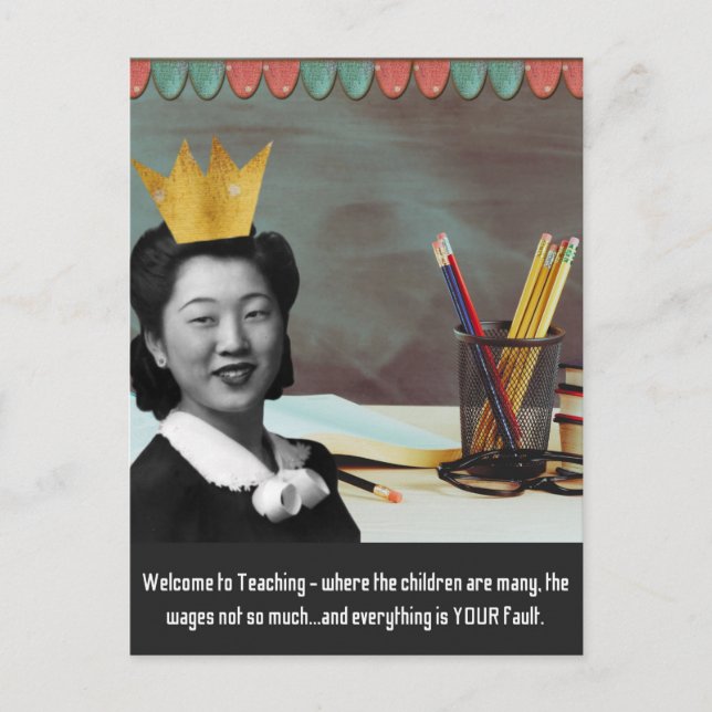 Funny Welcome Teacher Vintage Asian Woman Postcard (Front)